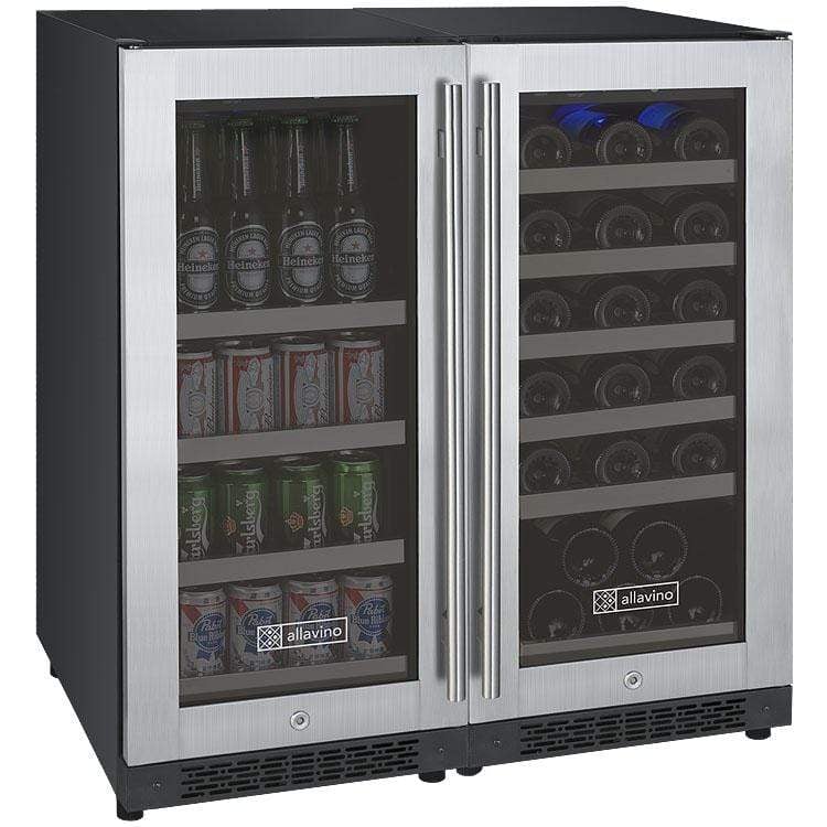 Allavino FlexCount II Tru-Vino 30 Bottle/88 Can Dual Zone Stainless Steel Beverage/Wine Fridge 3Z-VSWB15-2S20