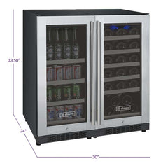 Allavino FlexCount II Tru-Vino 30 Bottle/88 Can Dual Zone Stainless Steel Beverage/Wine Fridge 3Z-VSWB15-2S20