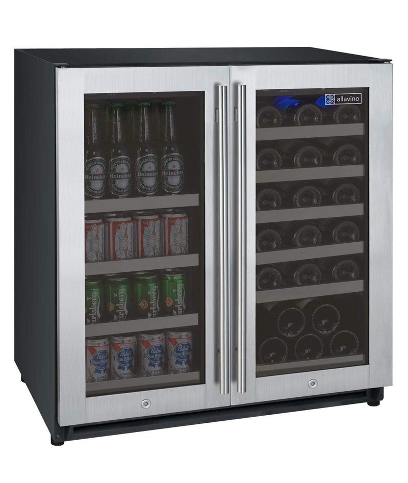 Allavino FlexCount II Tru-Vino 30 Bottle/88 Can Dual Zone Stainless Steel Beverage/Wine Fridge VSWB30-2SF20