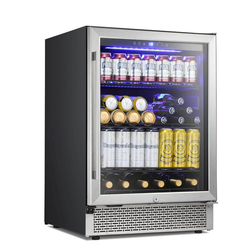 Antarctic Star 24 Inch Beverage Refrigerator Buit-in Wine Cooler  Clear Glass Door Digital Memory Temperature